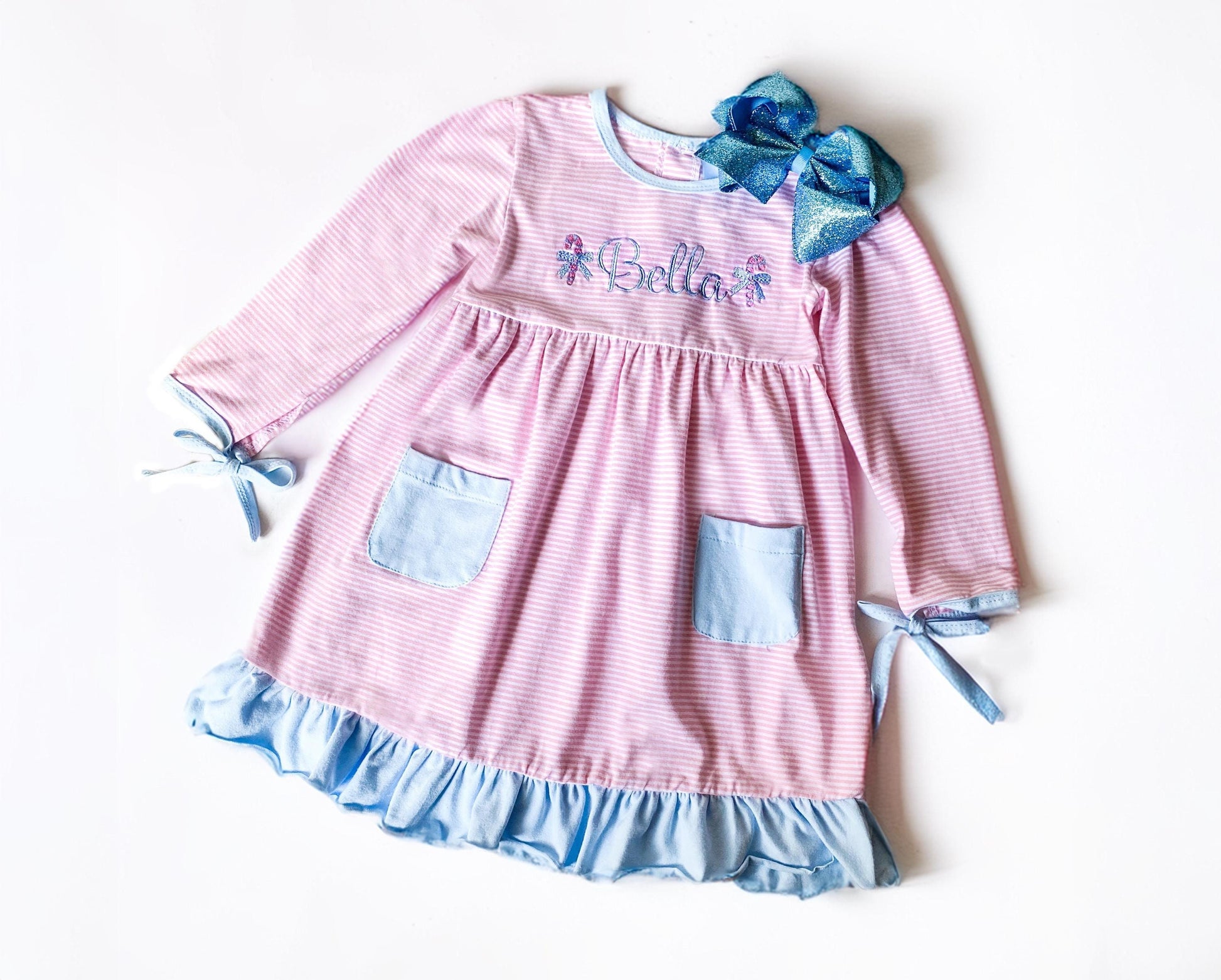 Girl's Monogrammed Christmas Dress Pink - Savannah Creations