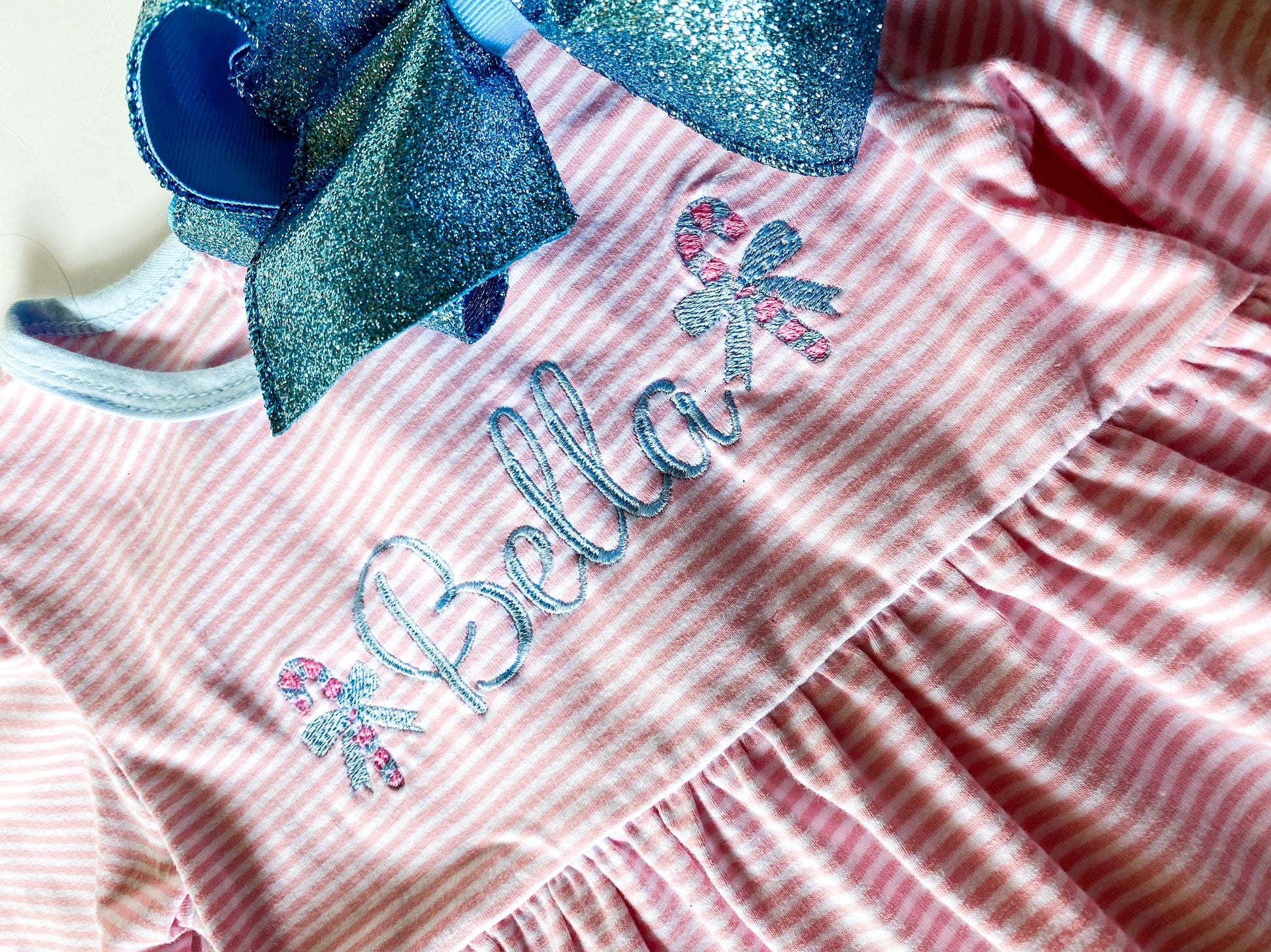Girl's Monogrammed Christmas Dress Pink - Savannah Creations