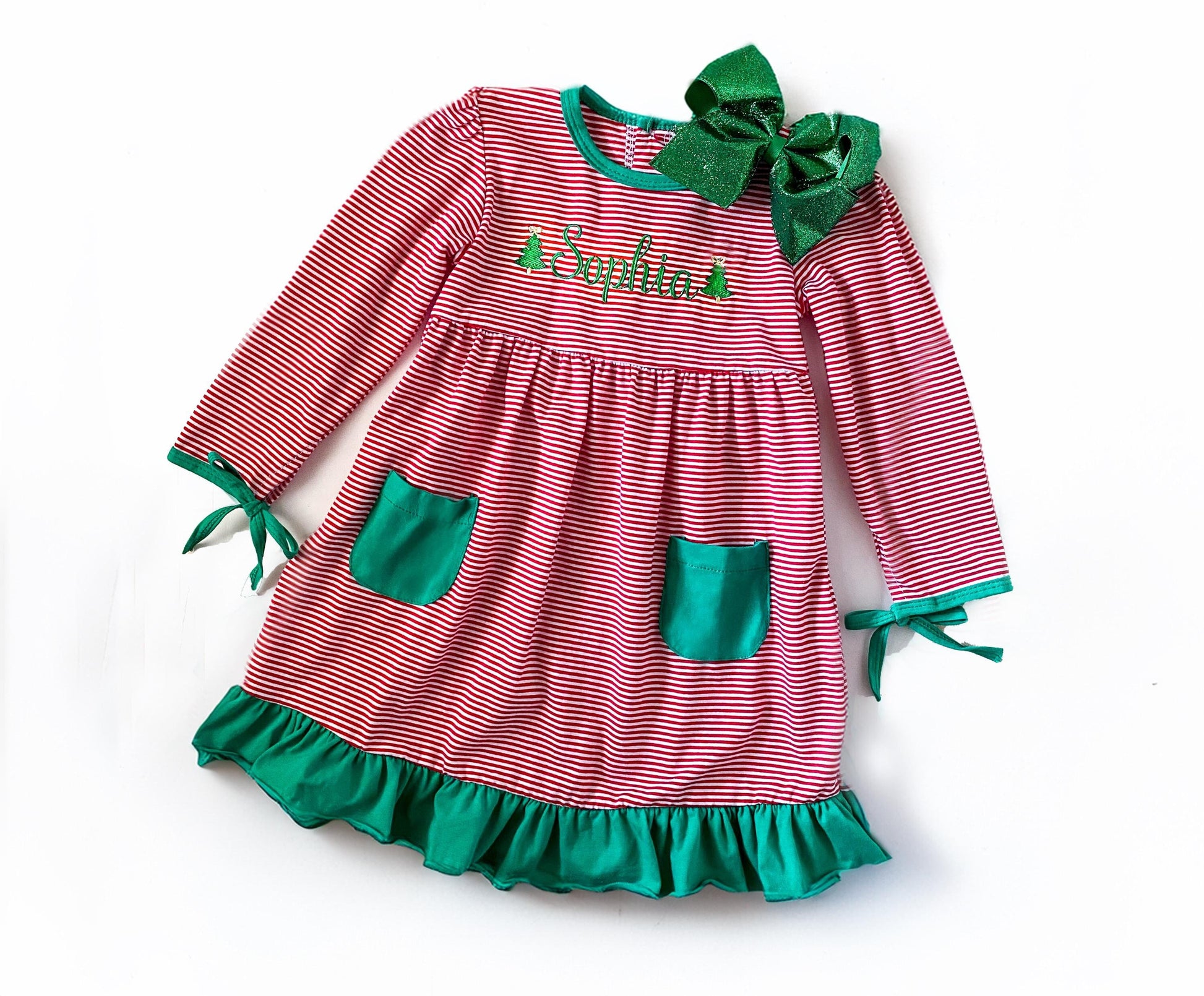 Girl's Monogrammed Christmas Dress Red and Green - Savannah Creations