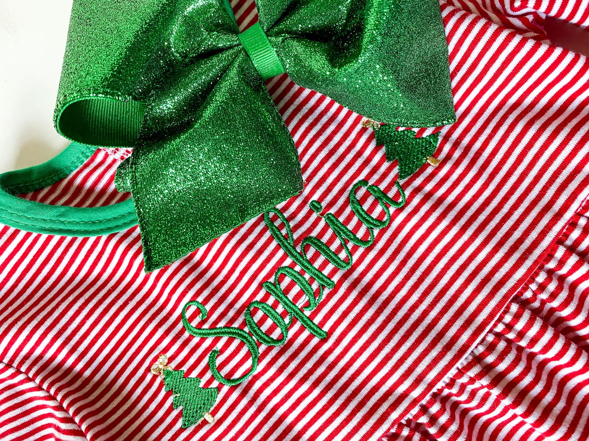 Girl's Monogrammed Christmas Dress Red and Green - Savannah Creations
