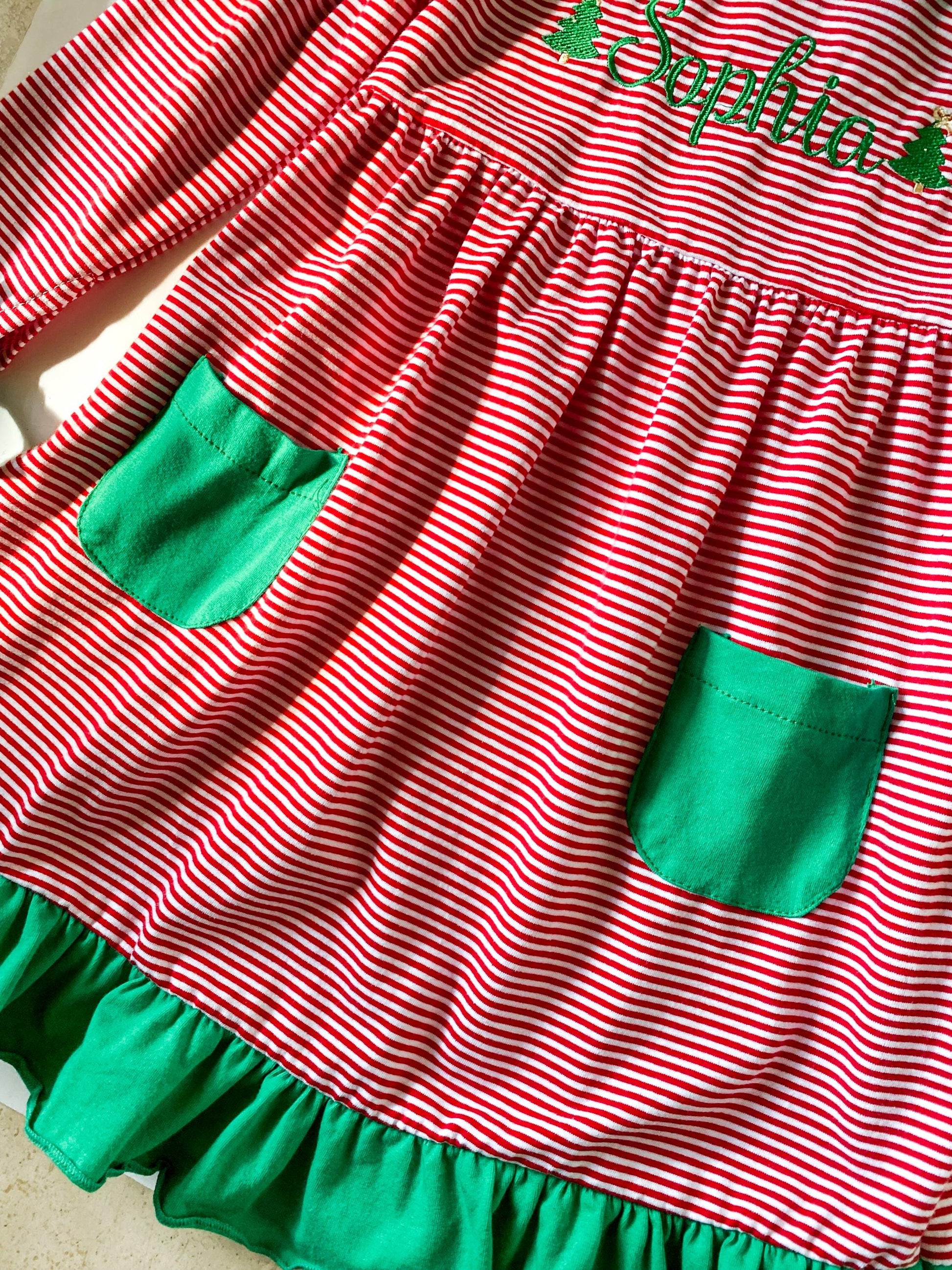 Girl's Monogrammed Christmas Dress Red and Green - Savannah Creations
