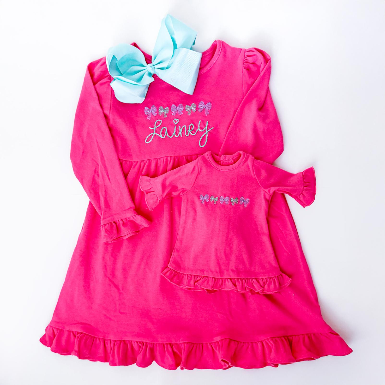 Girl and Doll Monogrammed Custom Matching Dress, Birthday Gift