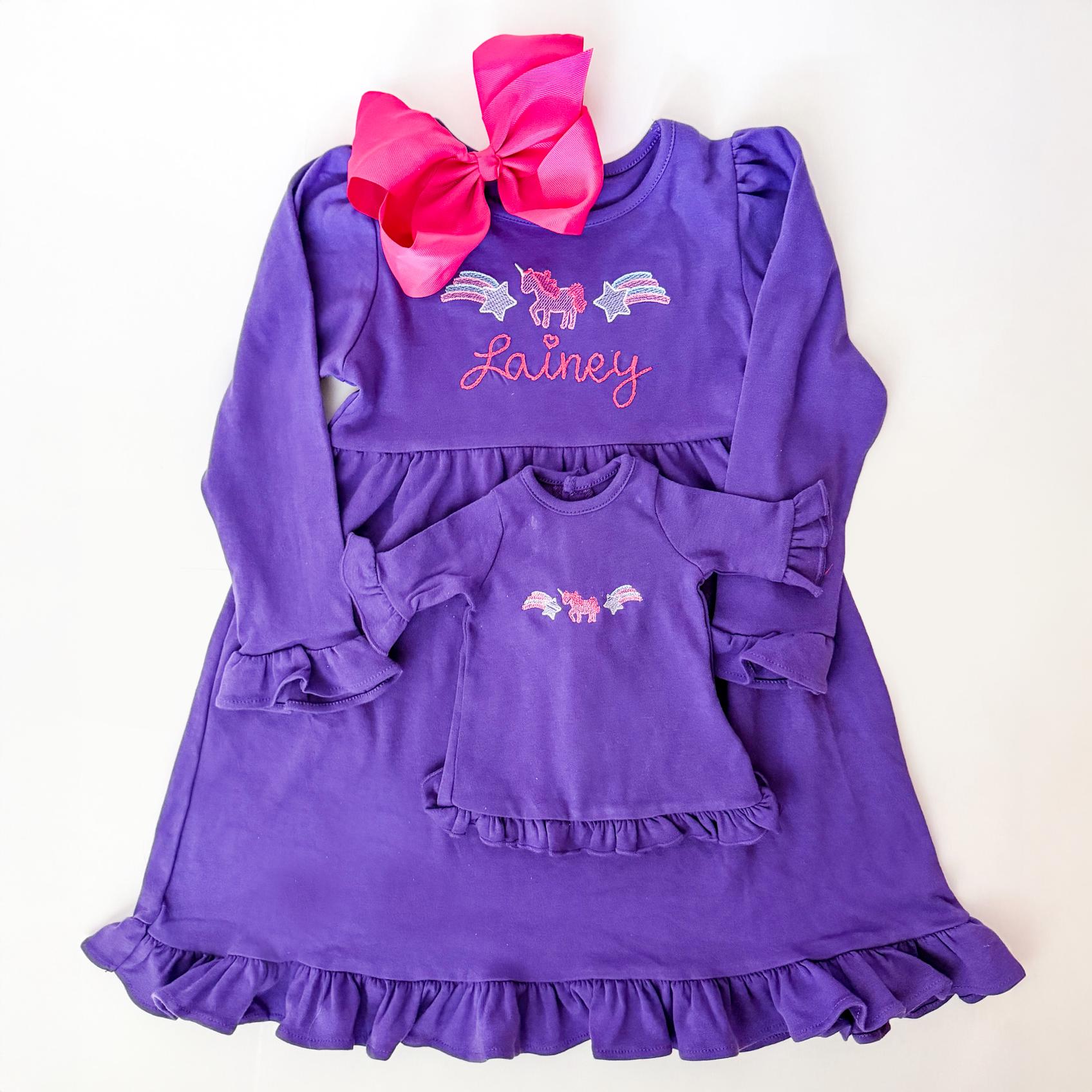 Girl and Doll Monogrammed Custom Matching Dress, Birthday Gift
