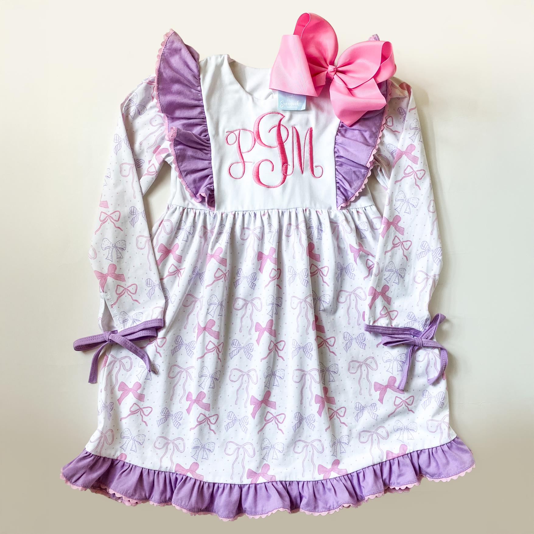 Girl's Embroidered Coquette Bow Dress: Ruffle Outfit, Birthday Gift