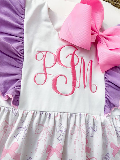Girl's Embroidered Coquette Bow Dress: Ruffle Outfit, Birthday Gift