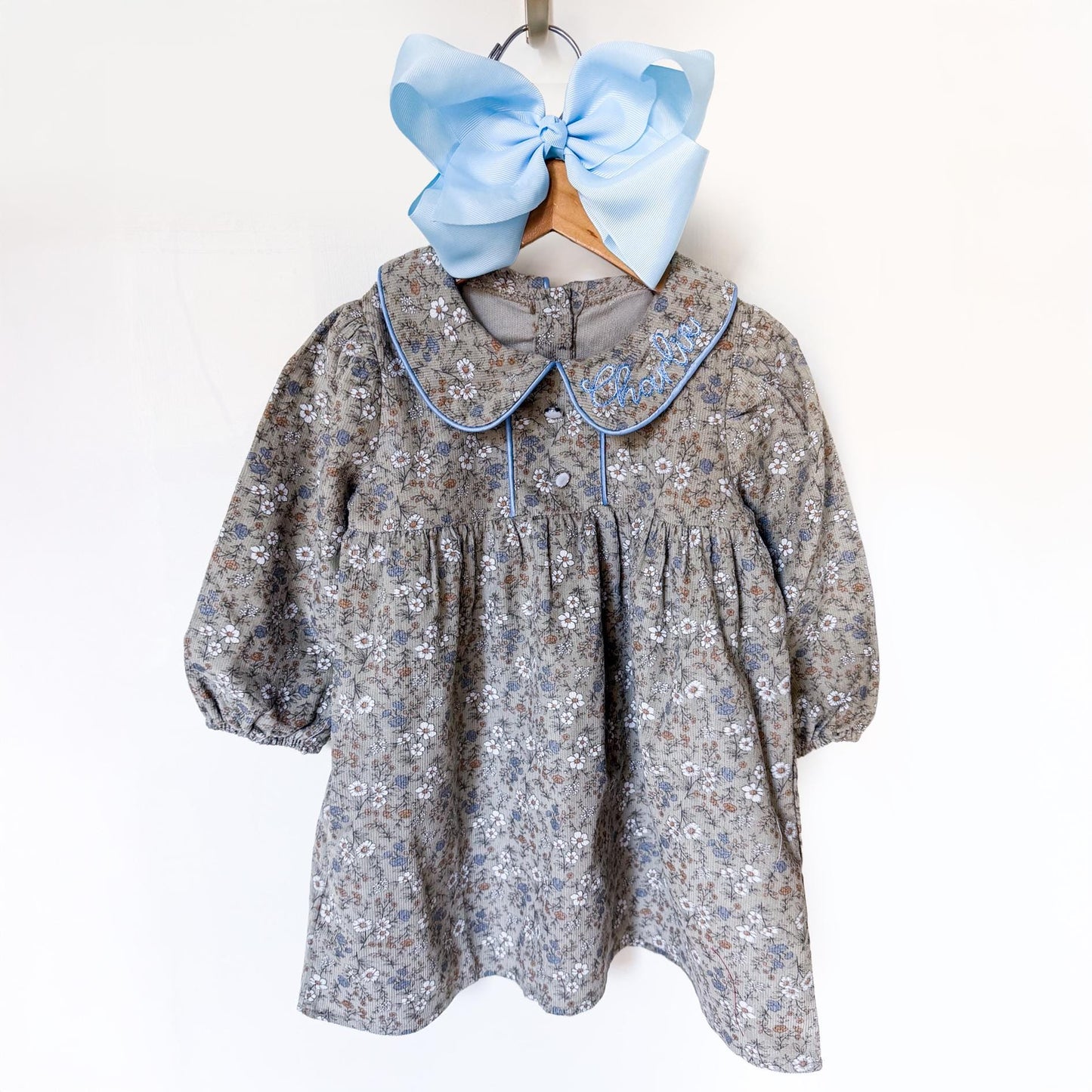 Girl’s Monogrammed Collar Corduroy Dress