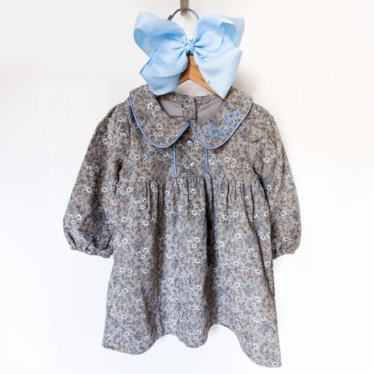 Girl’s Monogrammed Collar Corduroy Dress