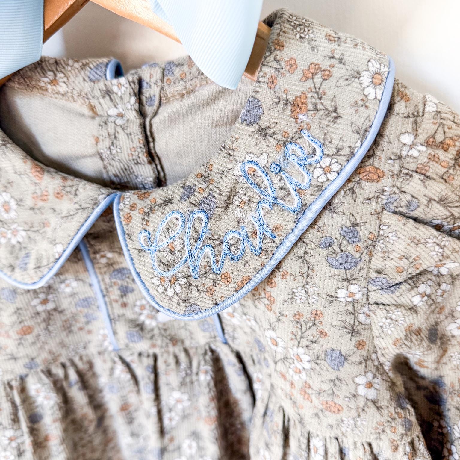 Girl’s Monogrammed Collar Corduroy Dress