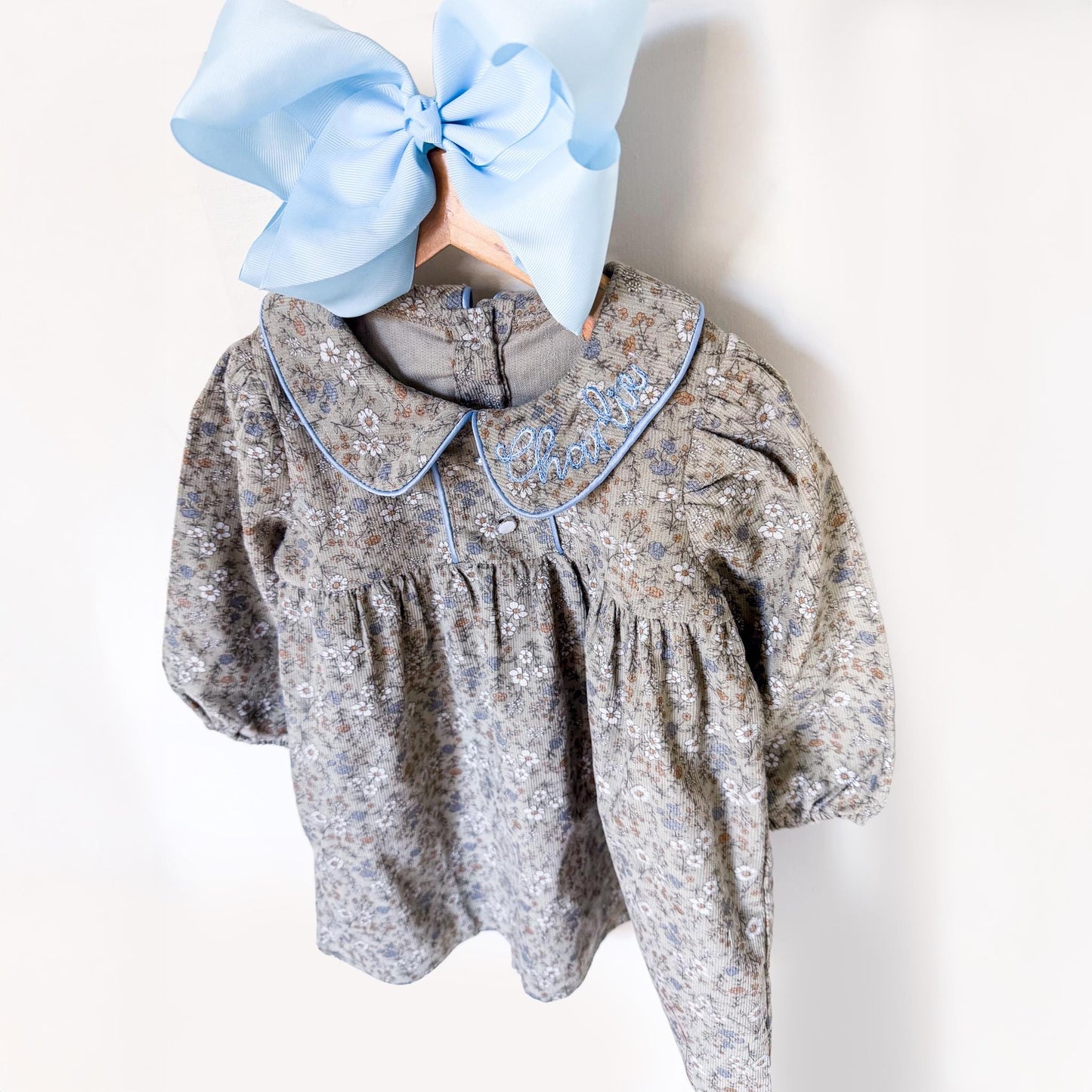 Girl’s Monogrammed Collar Corduroy Dress