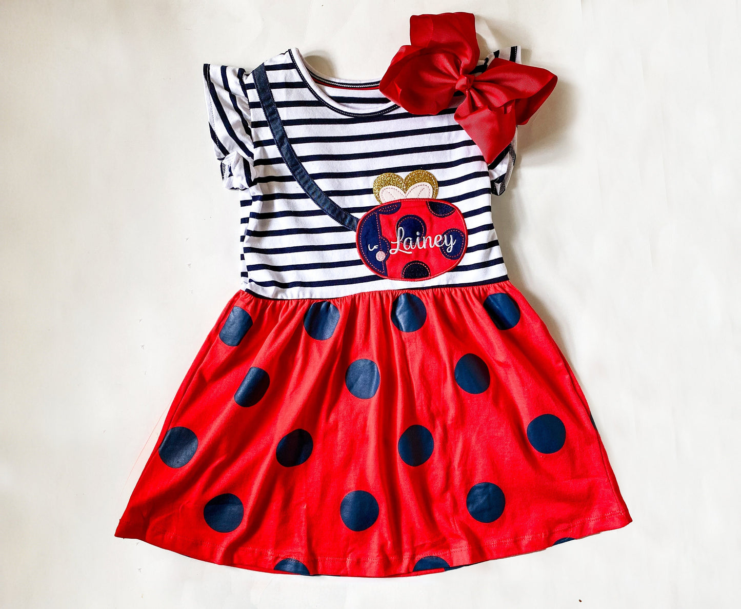 Girl's Monogrammed Ladybug Dress: Embroidered Summer Outfit