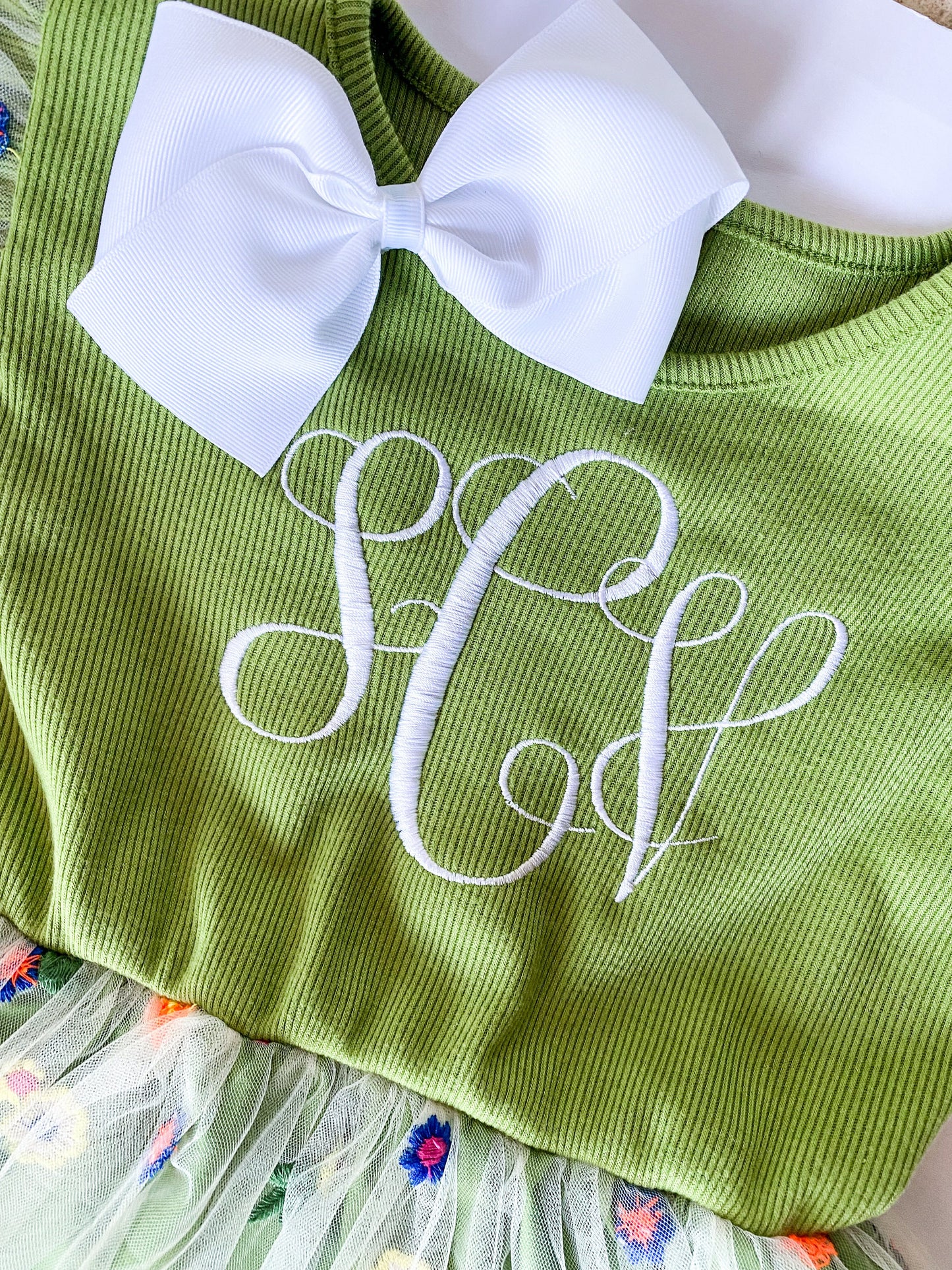 Girl's Monogrammed Spring Dress, Easter Dress, Embroidered Detailed Flowers, Wedding, Party