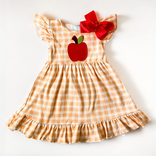 Girls' Apple Back-to-School Gingham Dress - Savannah Creations