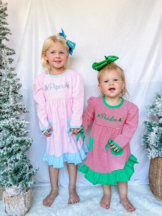 Girls’ Christmas Dress – Red & Green or Pink & Blue - Savannah Creations
