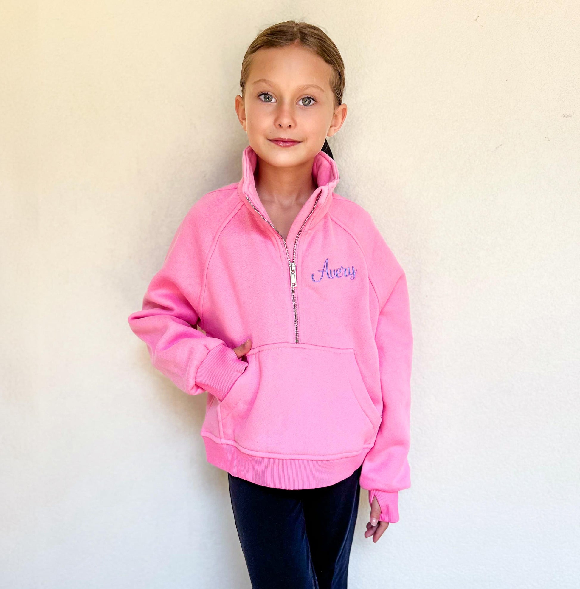 Girls' Monogrammed Scuba Pullover: Half Zip Fleece Sweatshirt