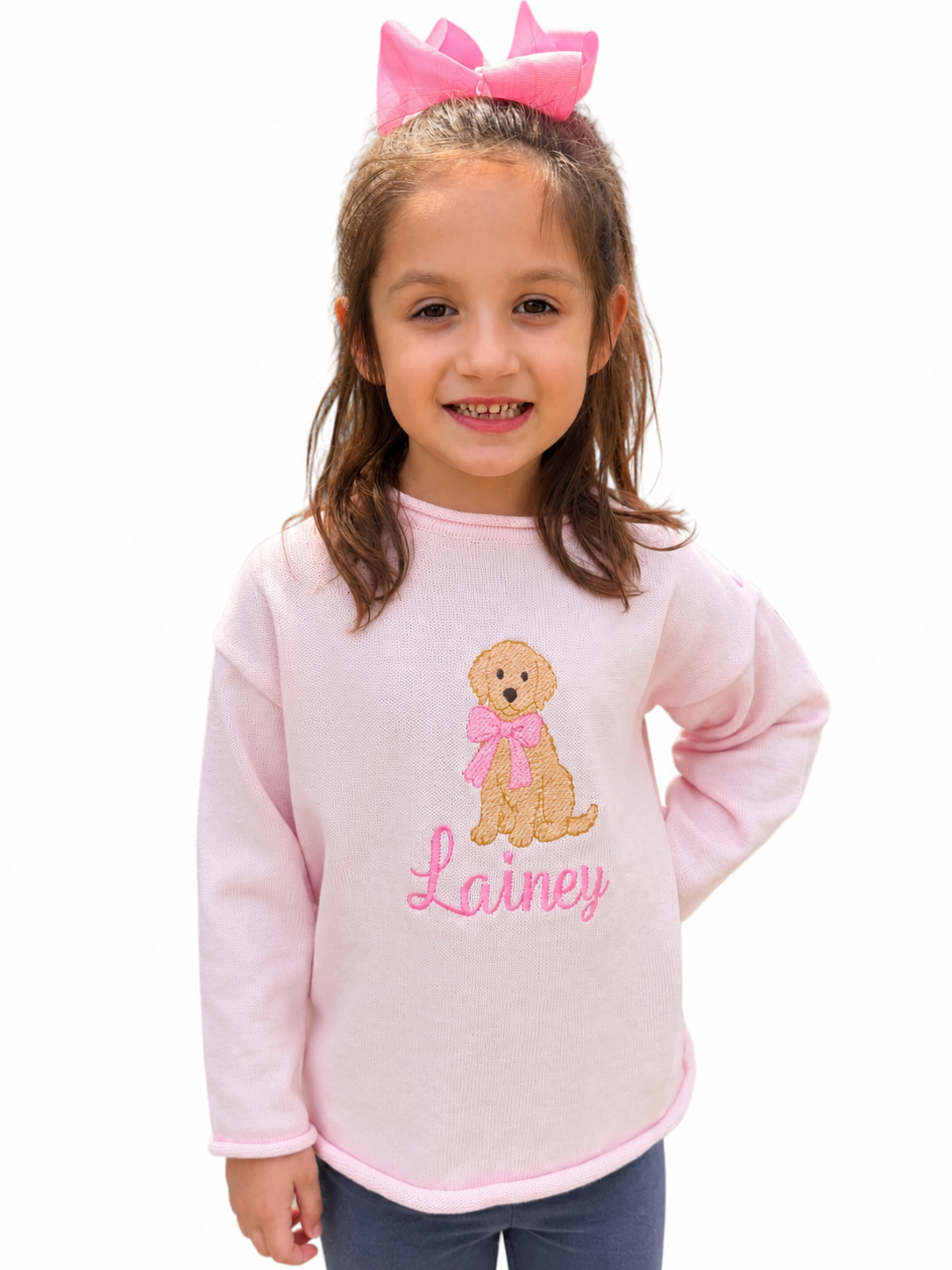 Girls Dog Embroidered Rollneck Sweater - Savannah Creations