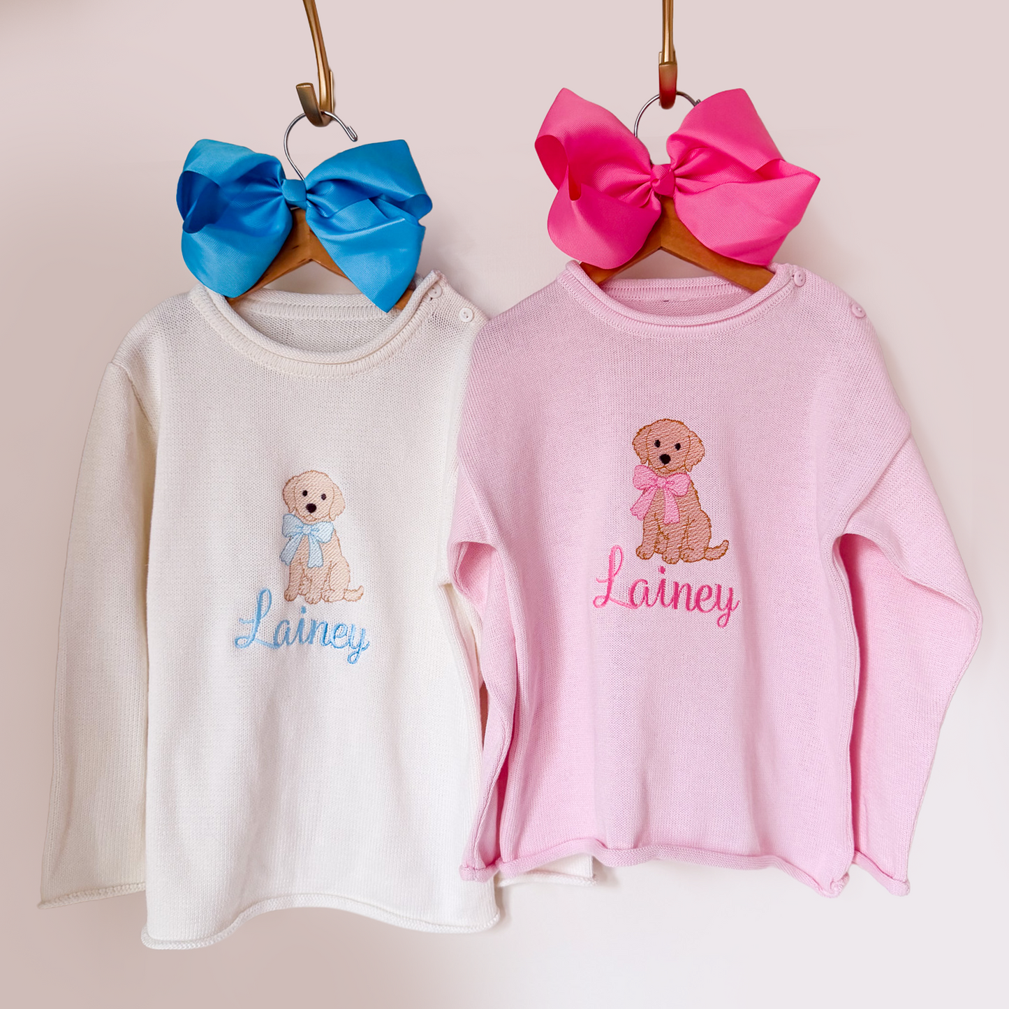 Girls Dog Embroidered Rollneck Sweater - Savannah Creations