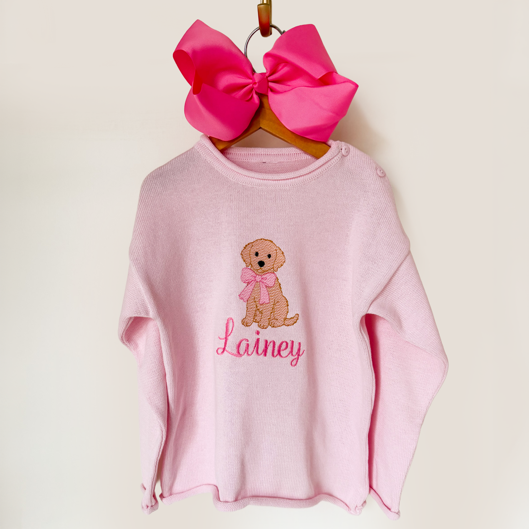 Girls Dog Embroidered Rollneck Sweater - Savannah Creations