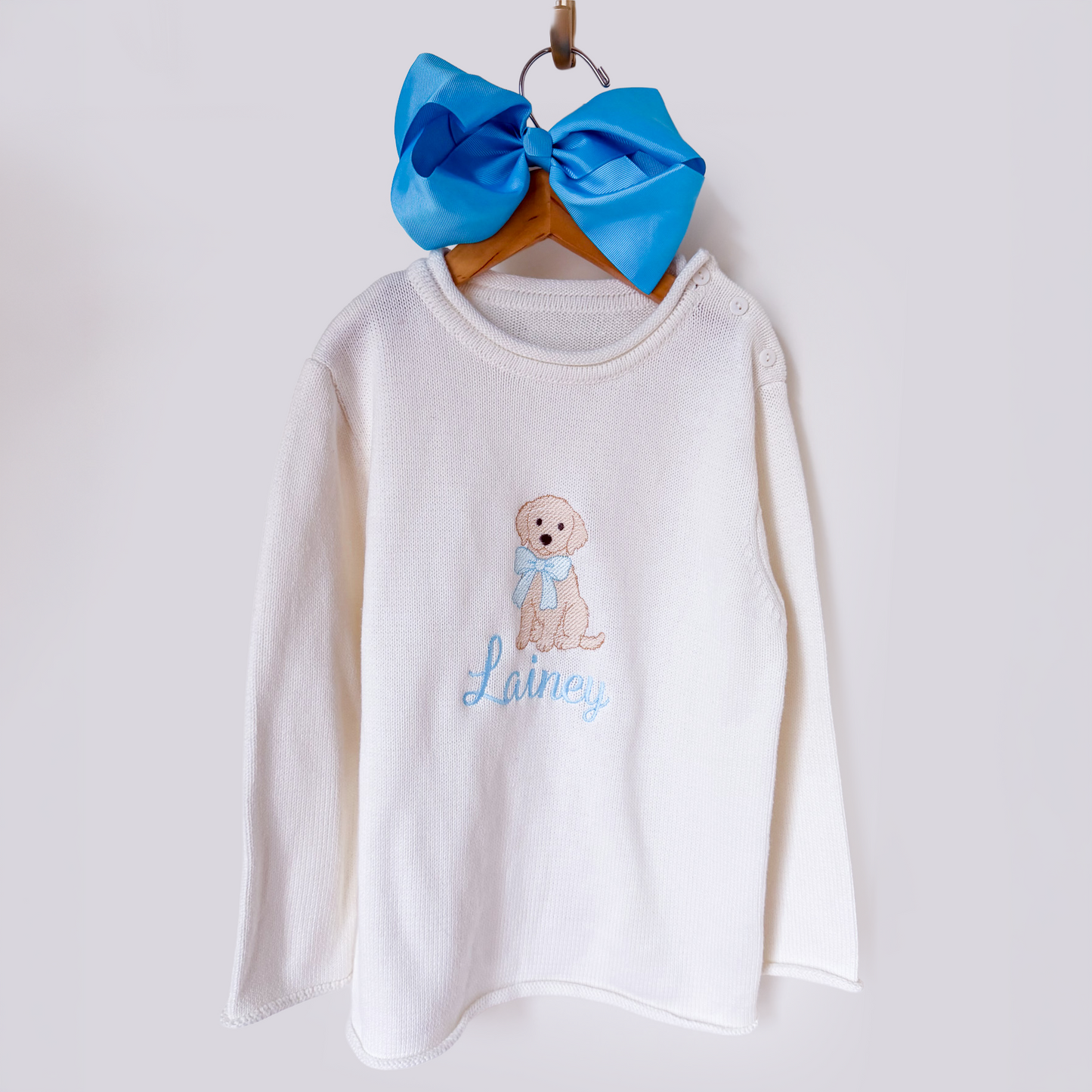 Girls Dog Embroidered Rollneck Sweater - Savannah Creations