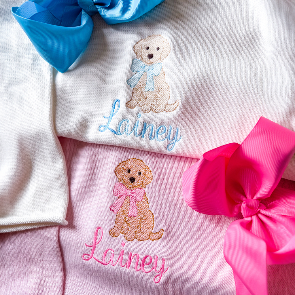 Girls Dog Embroidered Rollneck Sweater - Savannah Creations