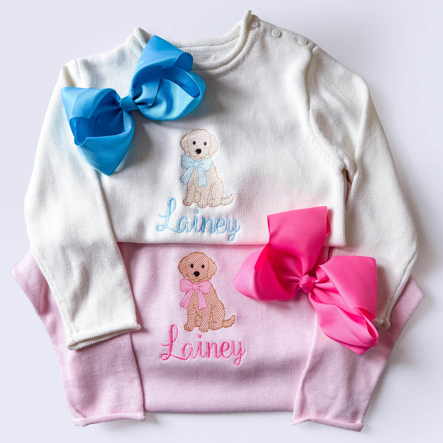 Girls Dog Embroidered Rollneck Sweater - Savannah Creations