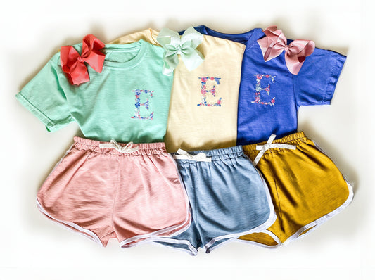 Girls' Embroidered Monogram Shirt & Shorts Set: Summer Outfit