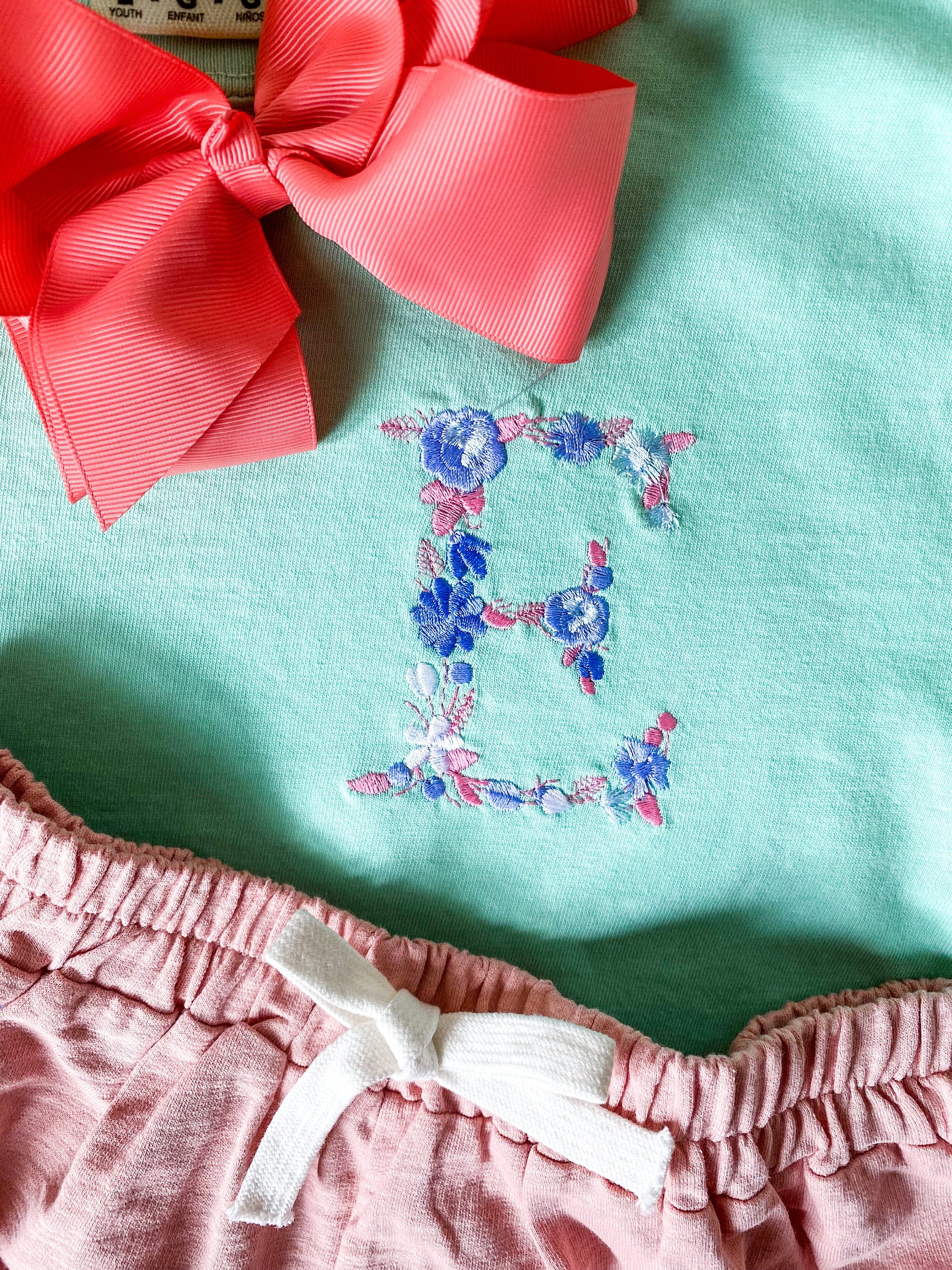 Girls' Embroidered Monogram Shirt & Shorts Set: Summer Outfit