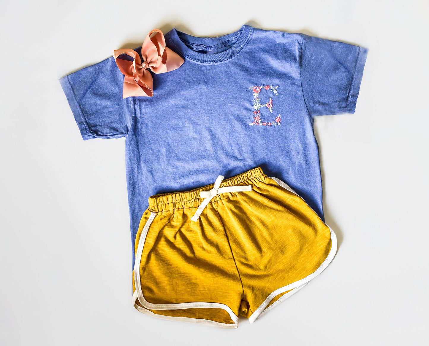 Girls' Embroidered Monogram Shirt & Shorts Set: Summer Outfit