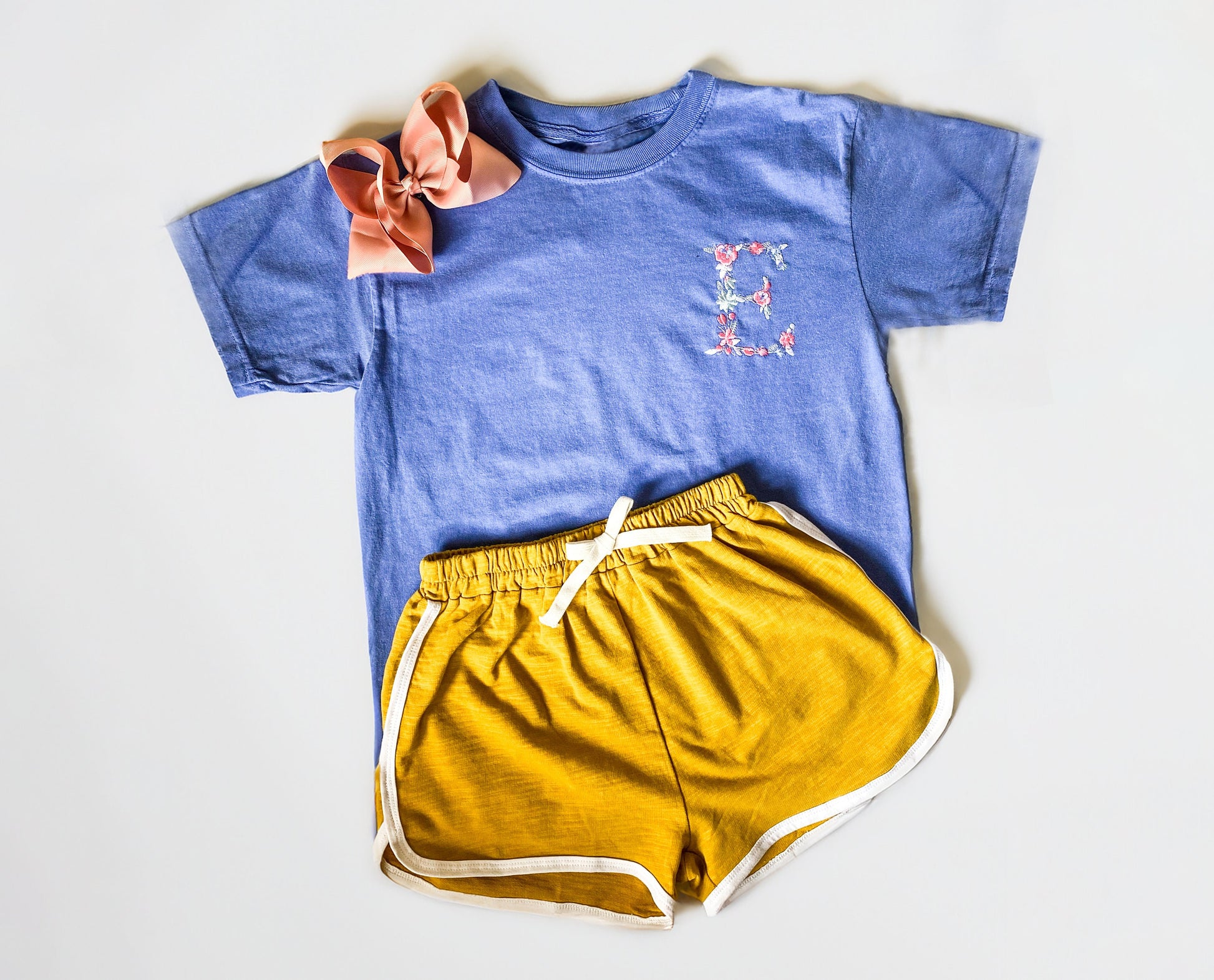 Girls' Embroidered Monogram Shirt & Shorts Set: Summer Outfit