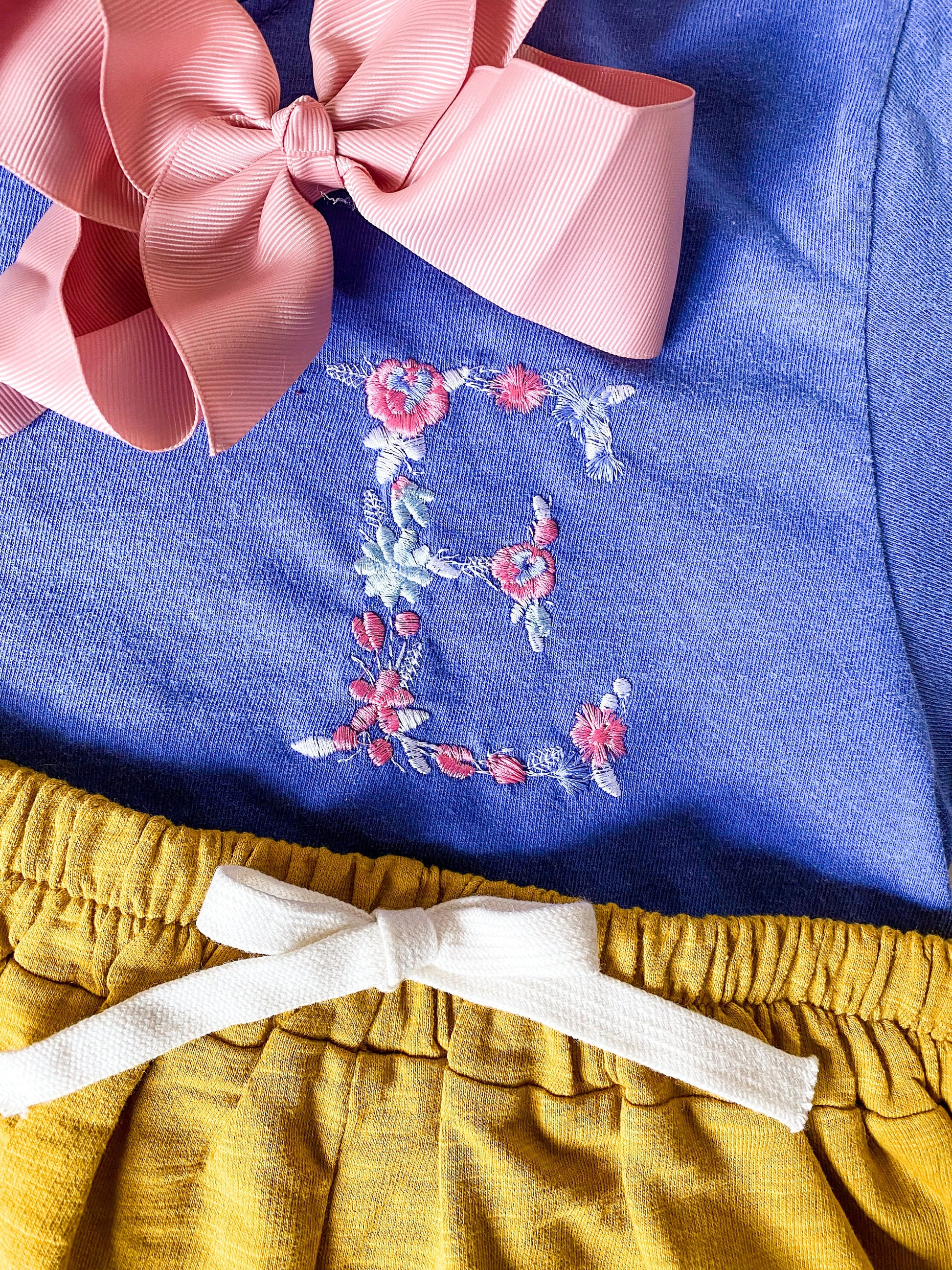 Girls' Embroidered Monogram Shirt & Shorts Set: Summer Outfit