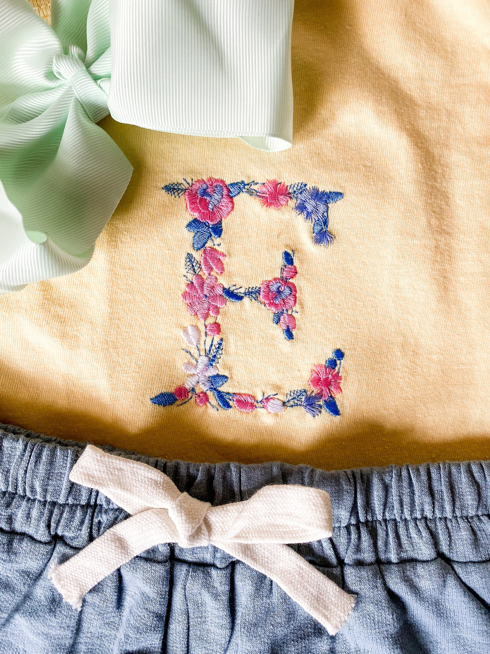 Girls' Embroidered Monogram Shirt & Shorts Set: Summer Outfit