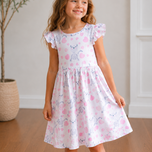 Girls Kitty Hearts Play Dress | Buttery Soft Cat Twirl Dress for Toddlers and Girls - Savannah Creations