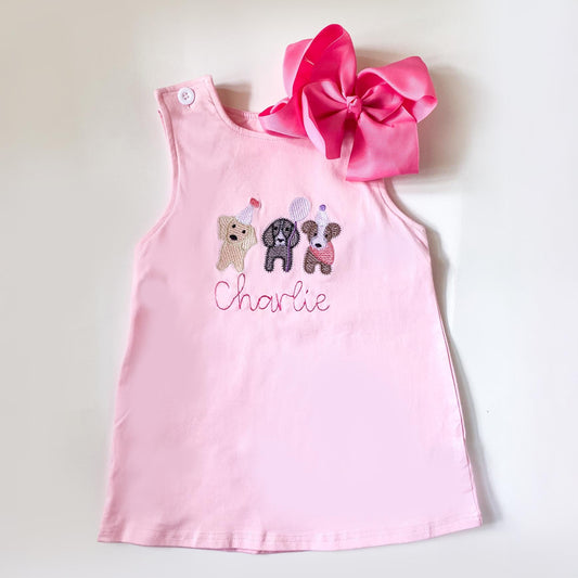 Monogrammed Dog Birthday Dress: Embroidered Cotton Puppy Party Outfit