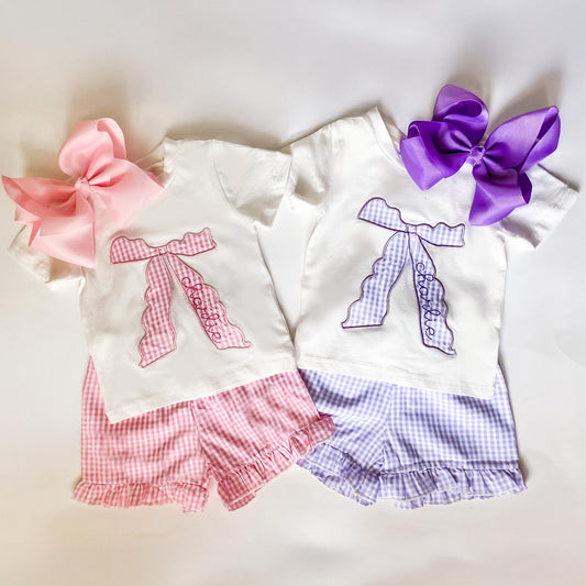 Monogrammed Bow Top & Ruffle Shorts Set: Coquette Baby Girl Outfit