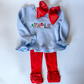 Girls' Personalized Christmas Name Ruffle Sweatshirt — Baby Blue - Savannah Creations