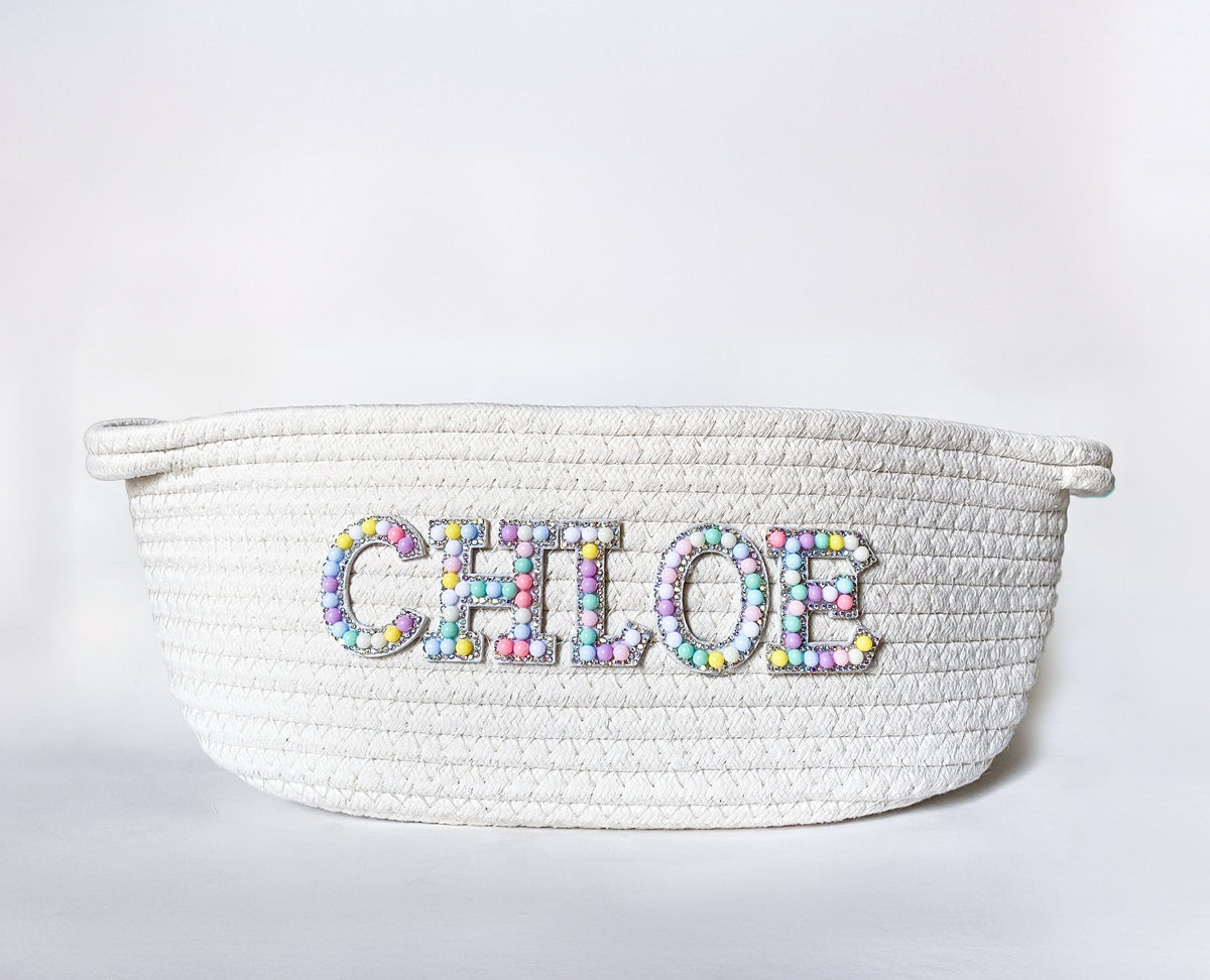 Monogrammed Cotton Rope Basket: Pastel Jewel Letter, Girl's Nursery Decor