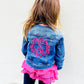 Girls Embroidered Monogram Denim Jacket: Custom Kids Clothing