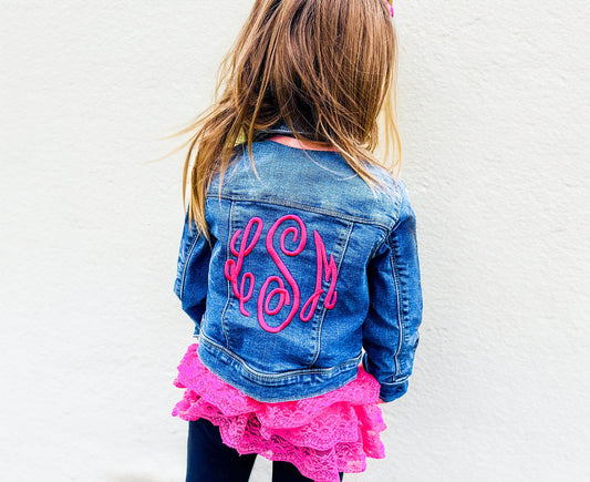 Girls Embroidered Monogram Denim Jacket: Custom Kids Clothing