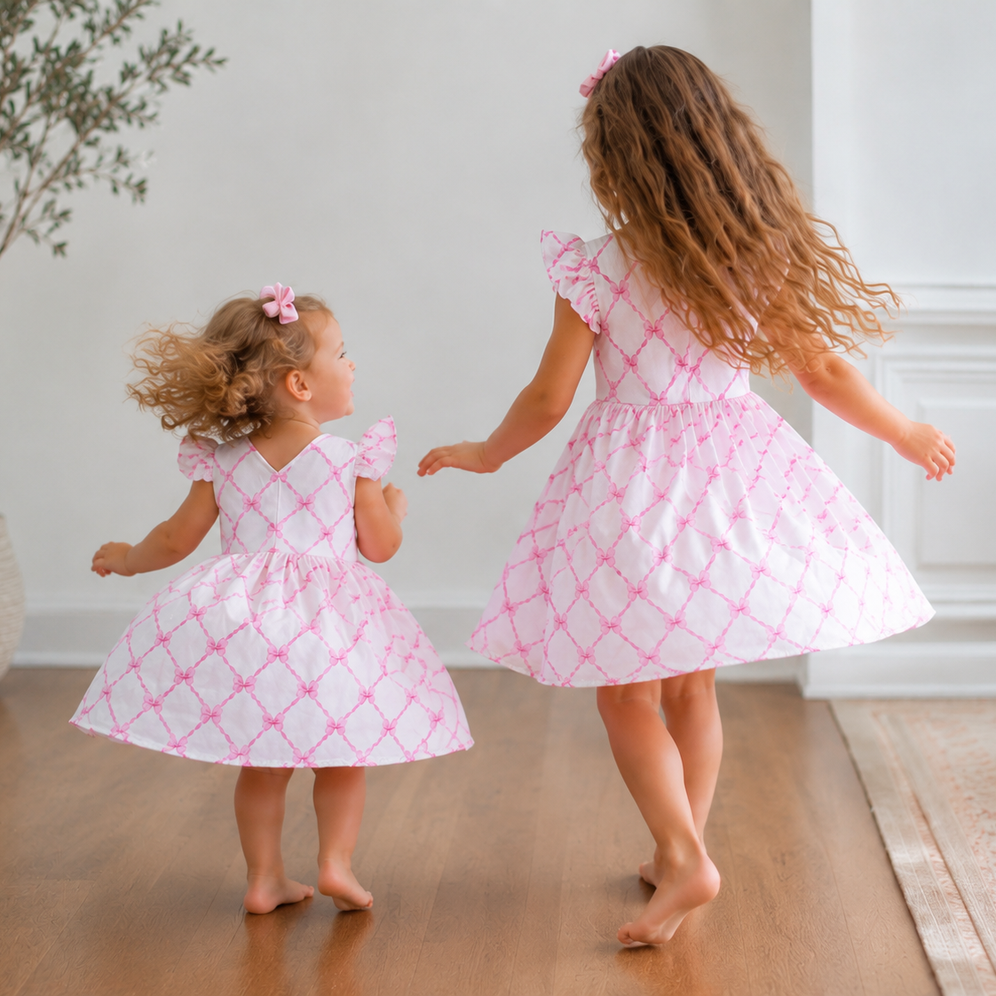 Girls Pink Bow Play Dress | Buttery Soft Twirl Dress for Toddlers and Girls - Savannah Creations