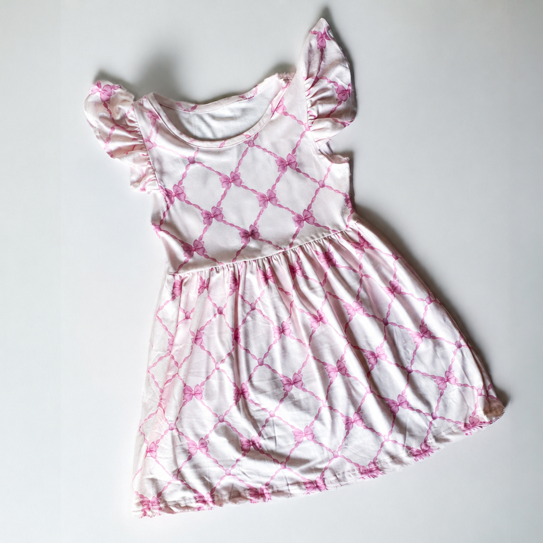 Girls Pink Bow Play Dress | Buttery Soft Twirl Dress for Toddlers and Girls - Savannah Creations