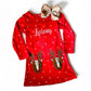 Girl's Monogrammed Christmas Reindeer Dress, Cotton Dress with Name, Family Christmas Photo Outfit, Christmas Holiday Party Dress - Savannah Creations