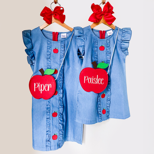 Girls Summer Back To School Applique Dress With Matching Bag - Savannah Creations