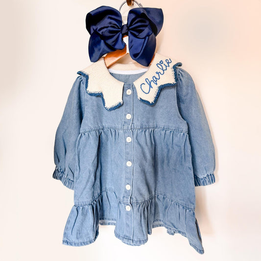 Girls' Denim Knitted Monogrammed Dress