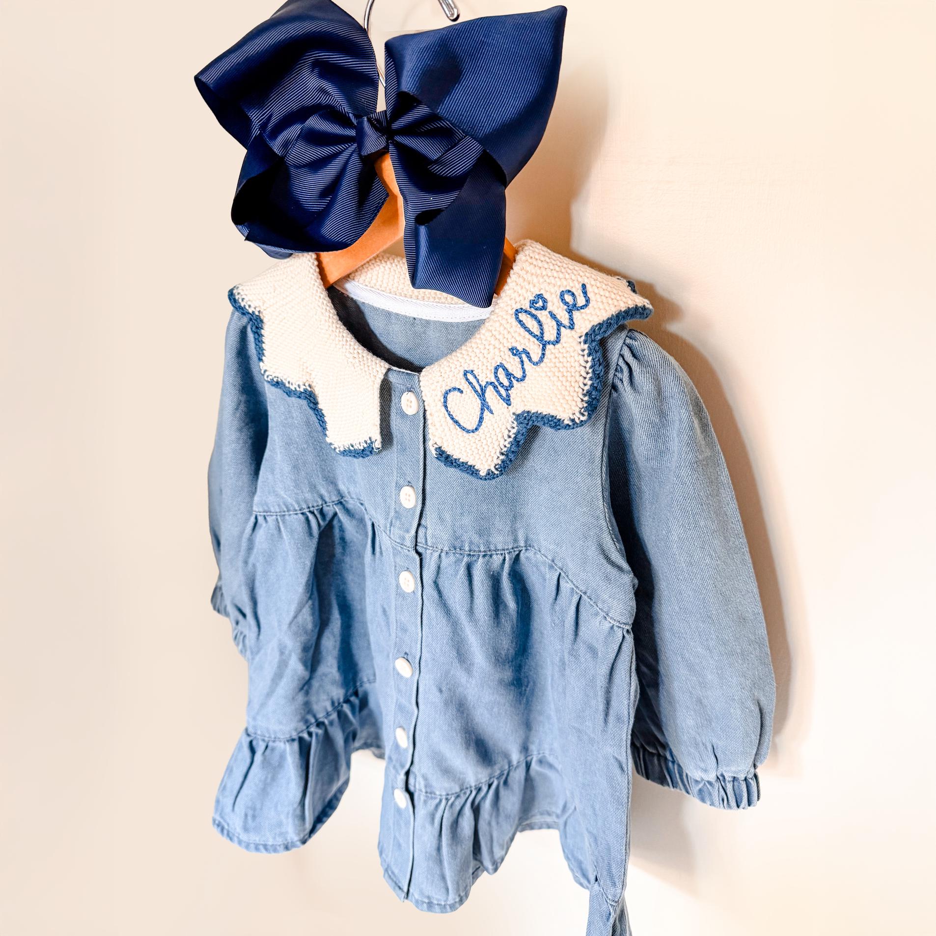 Girls' Denim Knitted Monogrammed Dress