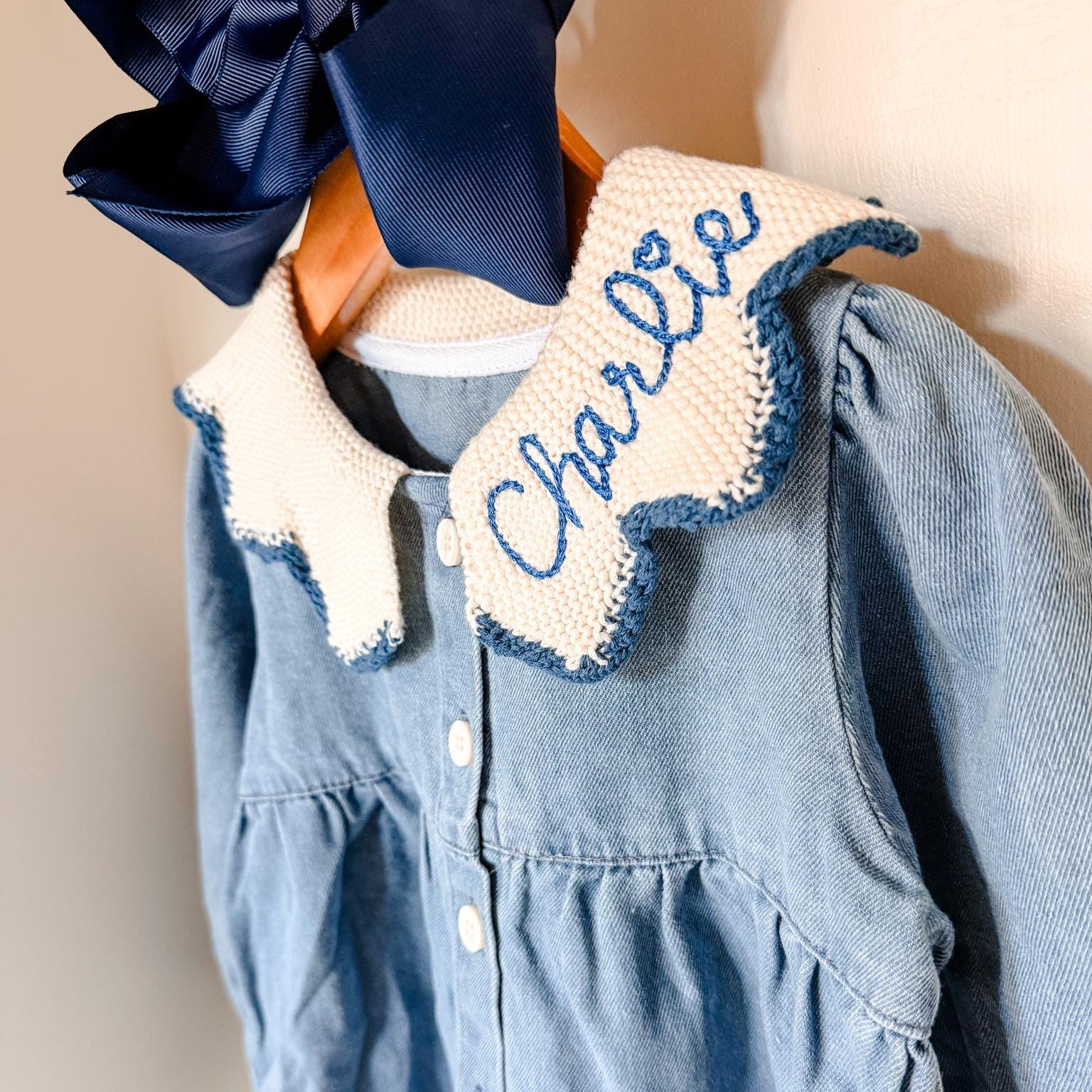 Girls' Denim Knitted Monogrammed Dress
