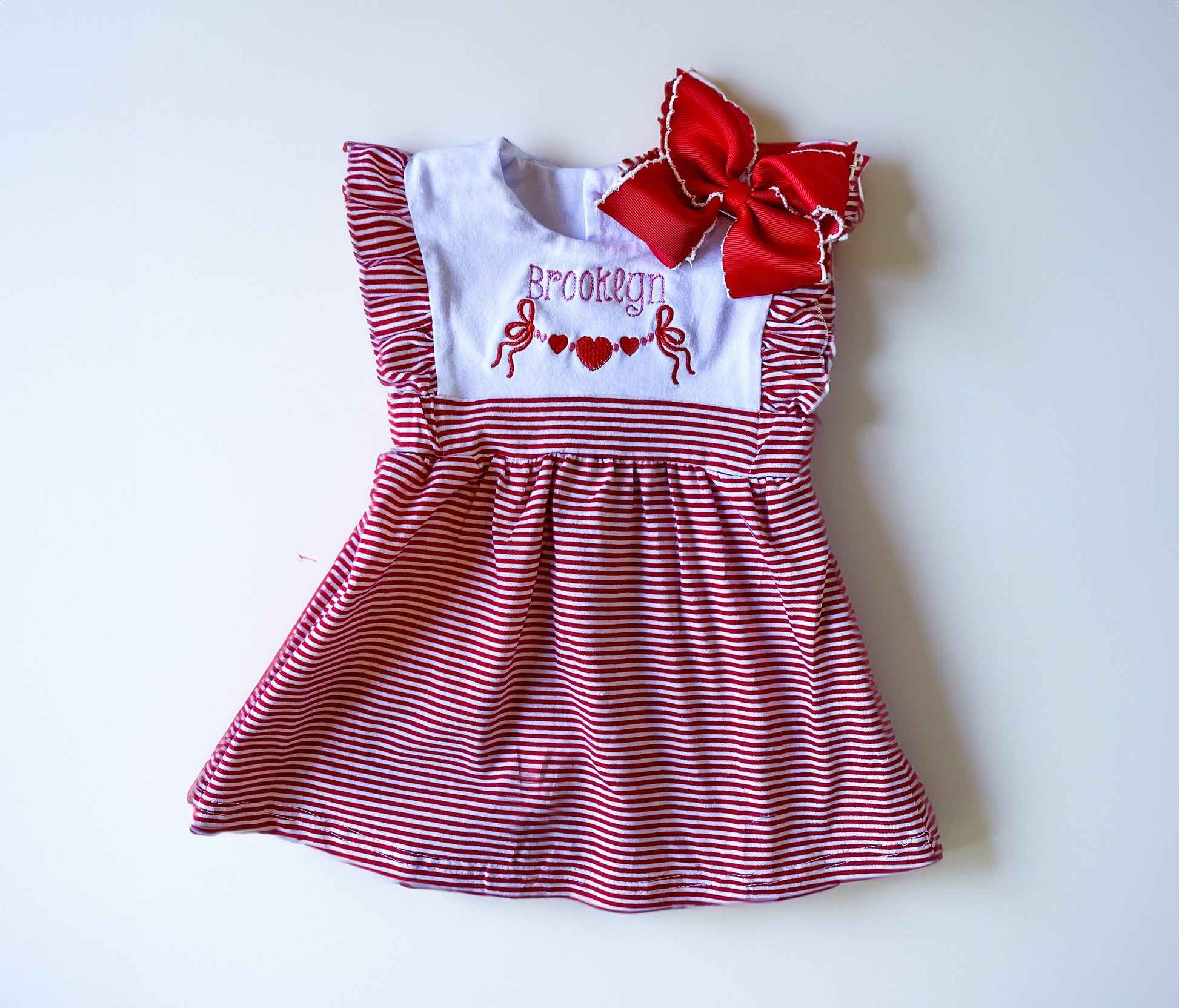 Girls Embroidered Valentine's Day Heart Dress with Bow