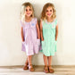 Girls' Monogrammed Button-Front Dress: Ruffle Detail Cotton Summer Outfit