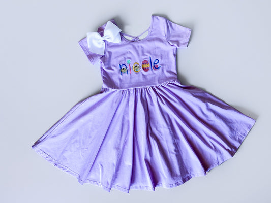 Girls' Monogrammed Easter Dress: Twirl Dress with Bow