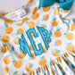 Girls Monogrammed Orange Print Dress with Bow: Embroidered Summer Outfit