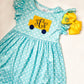 Girls' Monogrammed School Bus Dress with Matching Bow: Embroidered First Day Outfit