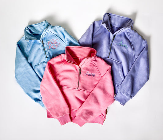 Girls' Monogrammed Scuba Pullover: Half Zip Fleece Sweatshirt